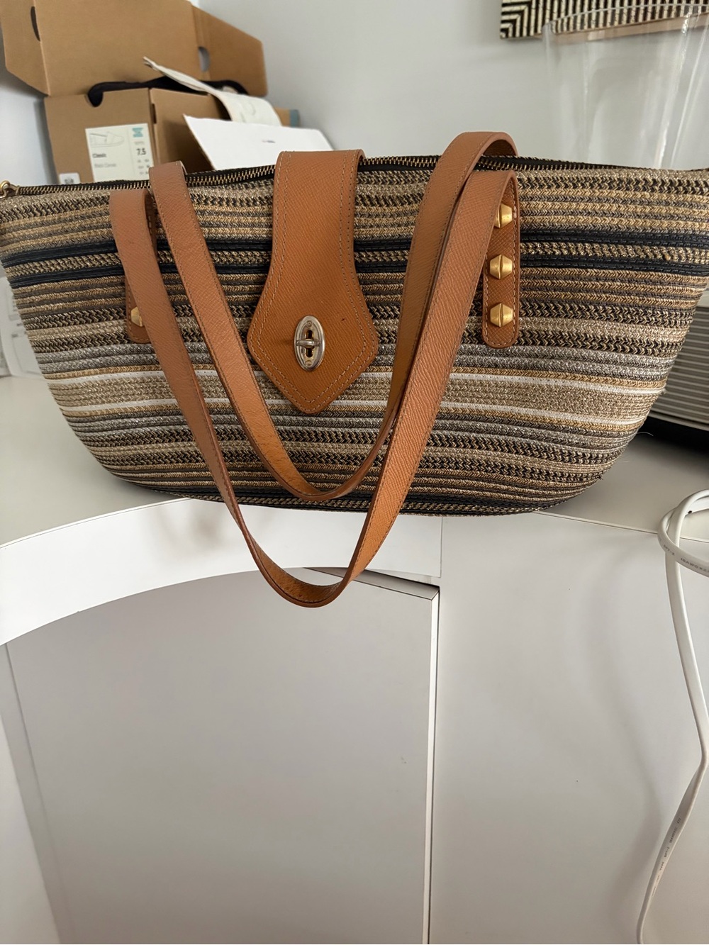 Eric Javits Woven Striped Tote Bag